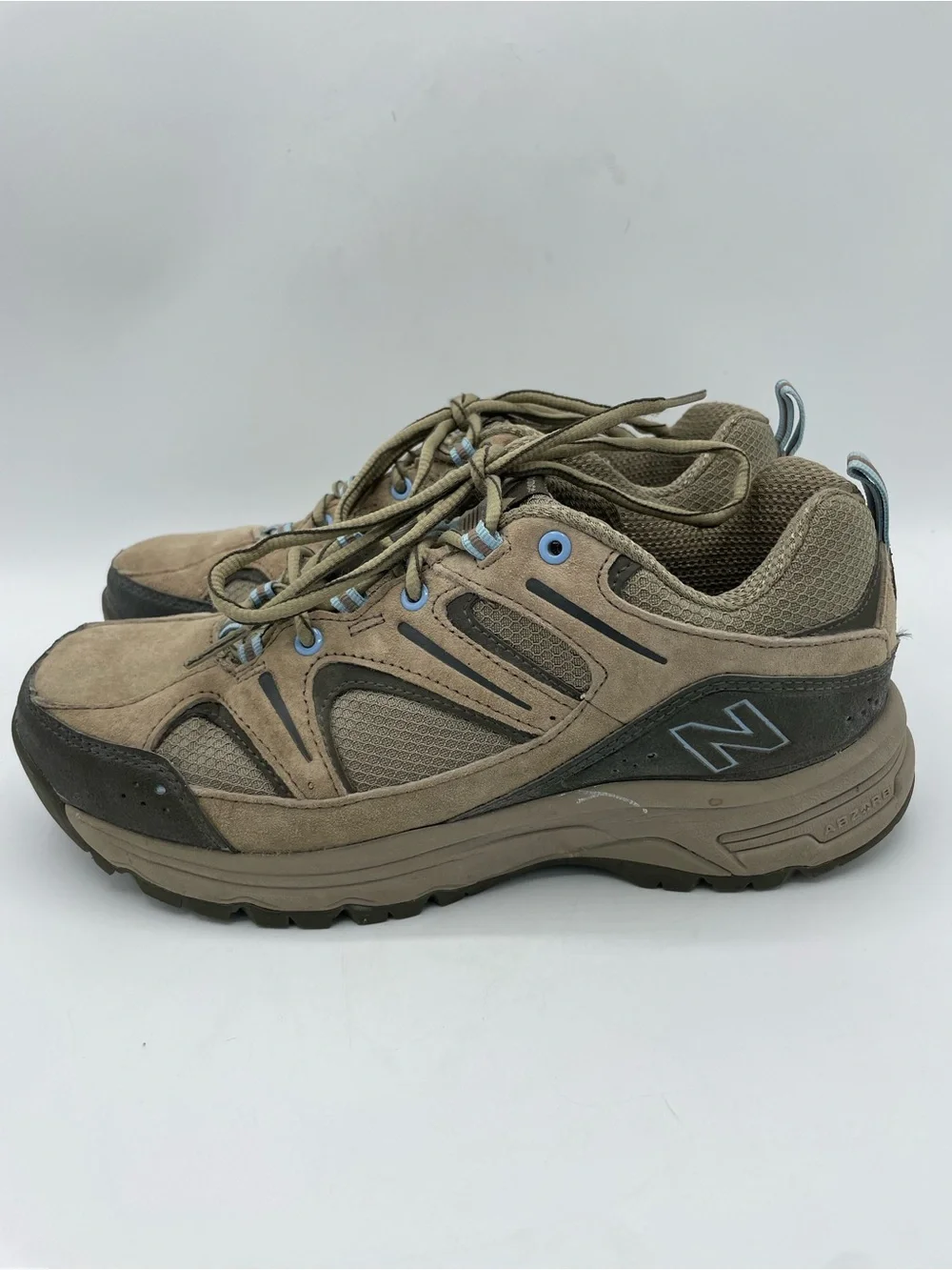 New Balance 759 Country Trail Walking Taupe Suede Athletic Sneakers Blue Trim
